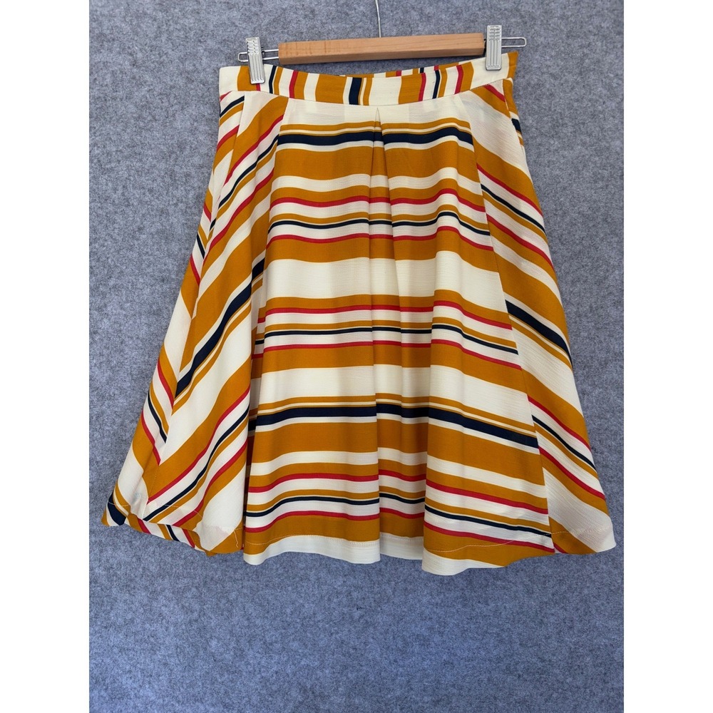 Esley Womens Striped A-Line Pleated Skirt Mustard Yellow‎ Cream Multi Size S